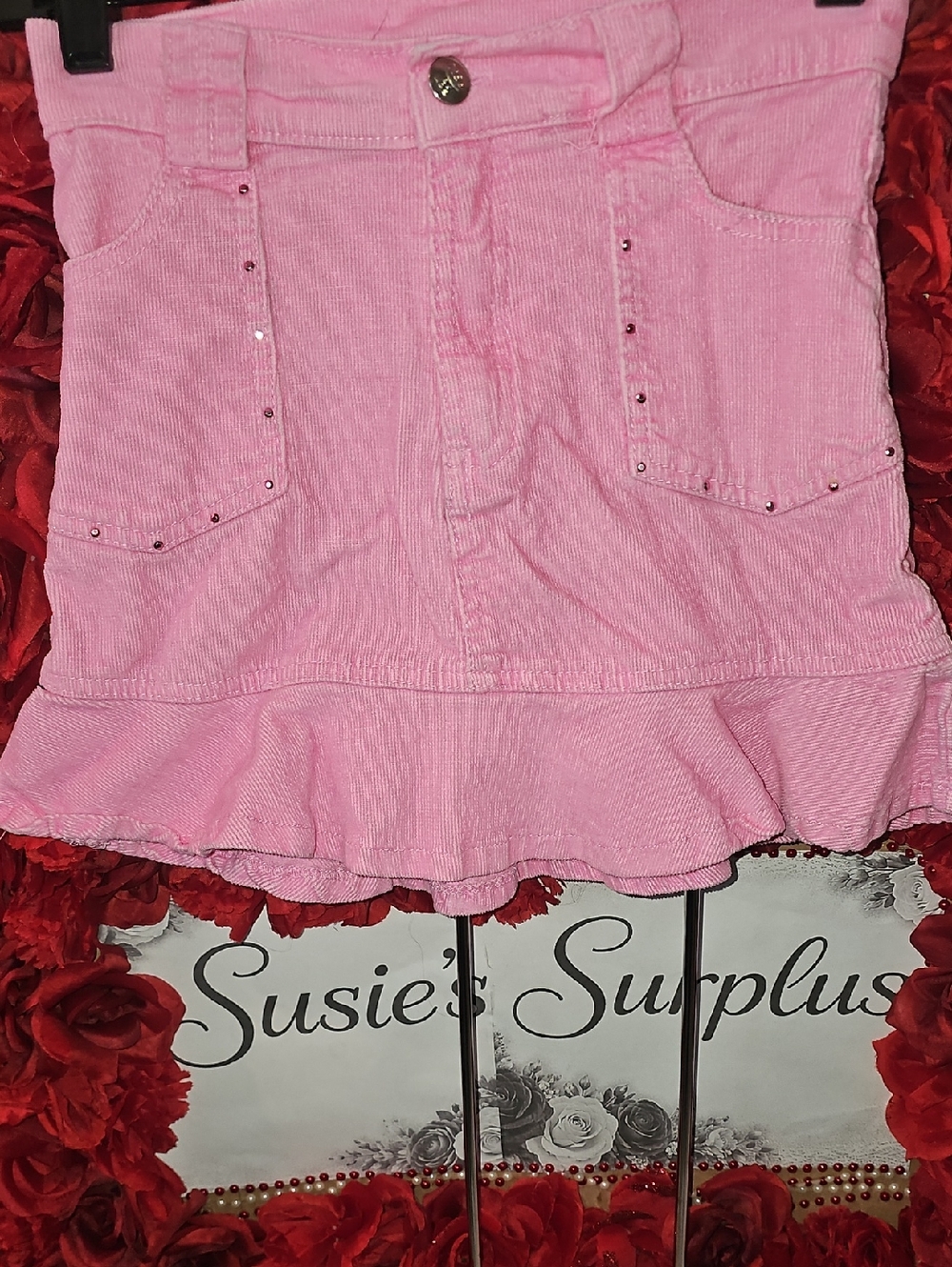 2B Real Girls Pink Corduroy Ruffle Mini Skirt Size 10/12